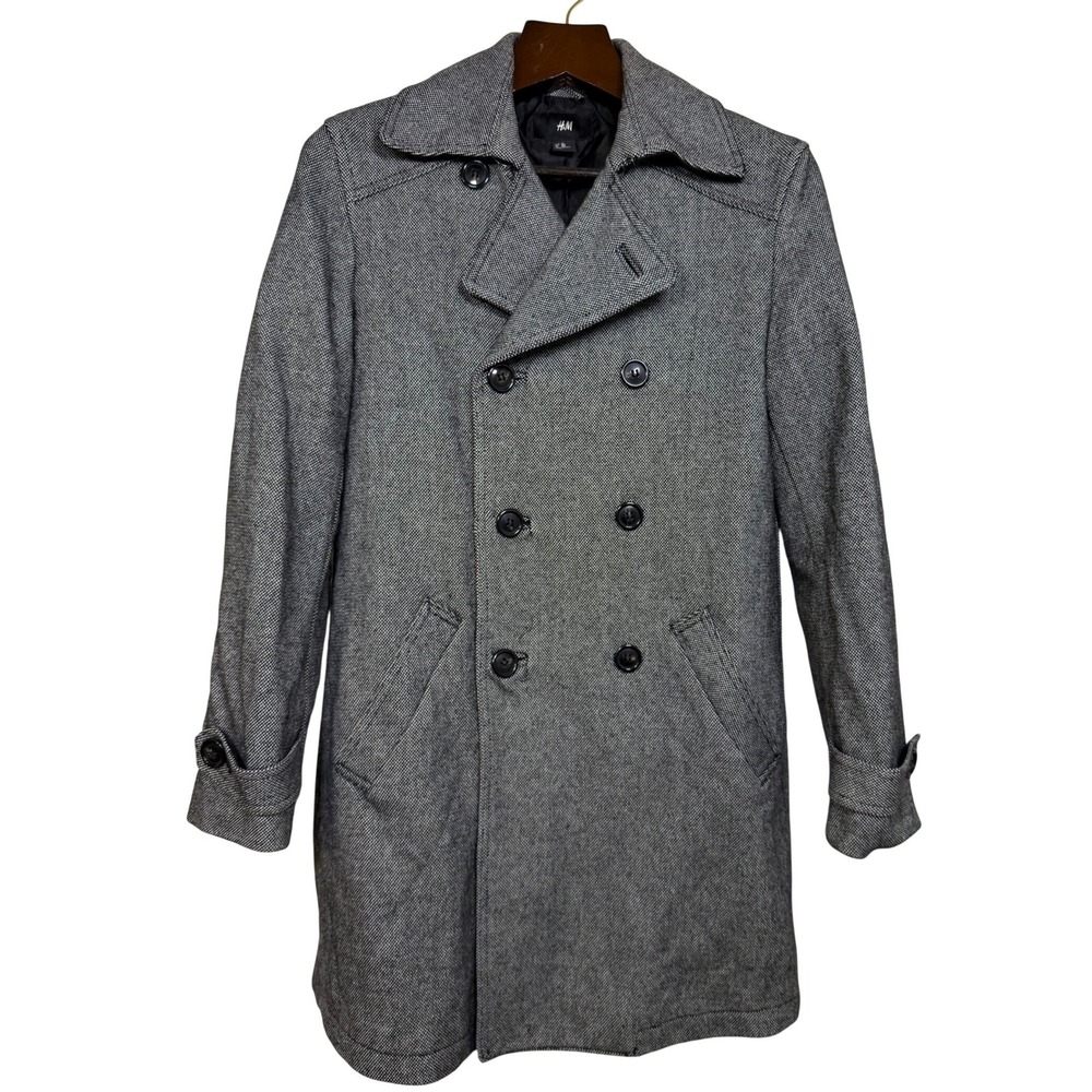 HM‎ Mens Double Breasted Herringbone Wool Blend Coat Size 38R